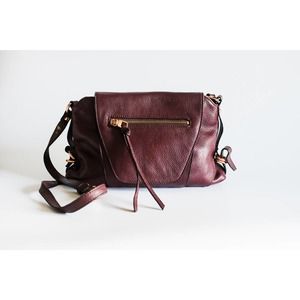 Preowned Burgundy Leather Kooba Crossbody Purse with Rose Gold Hardware